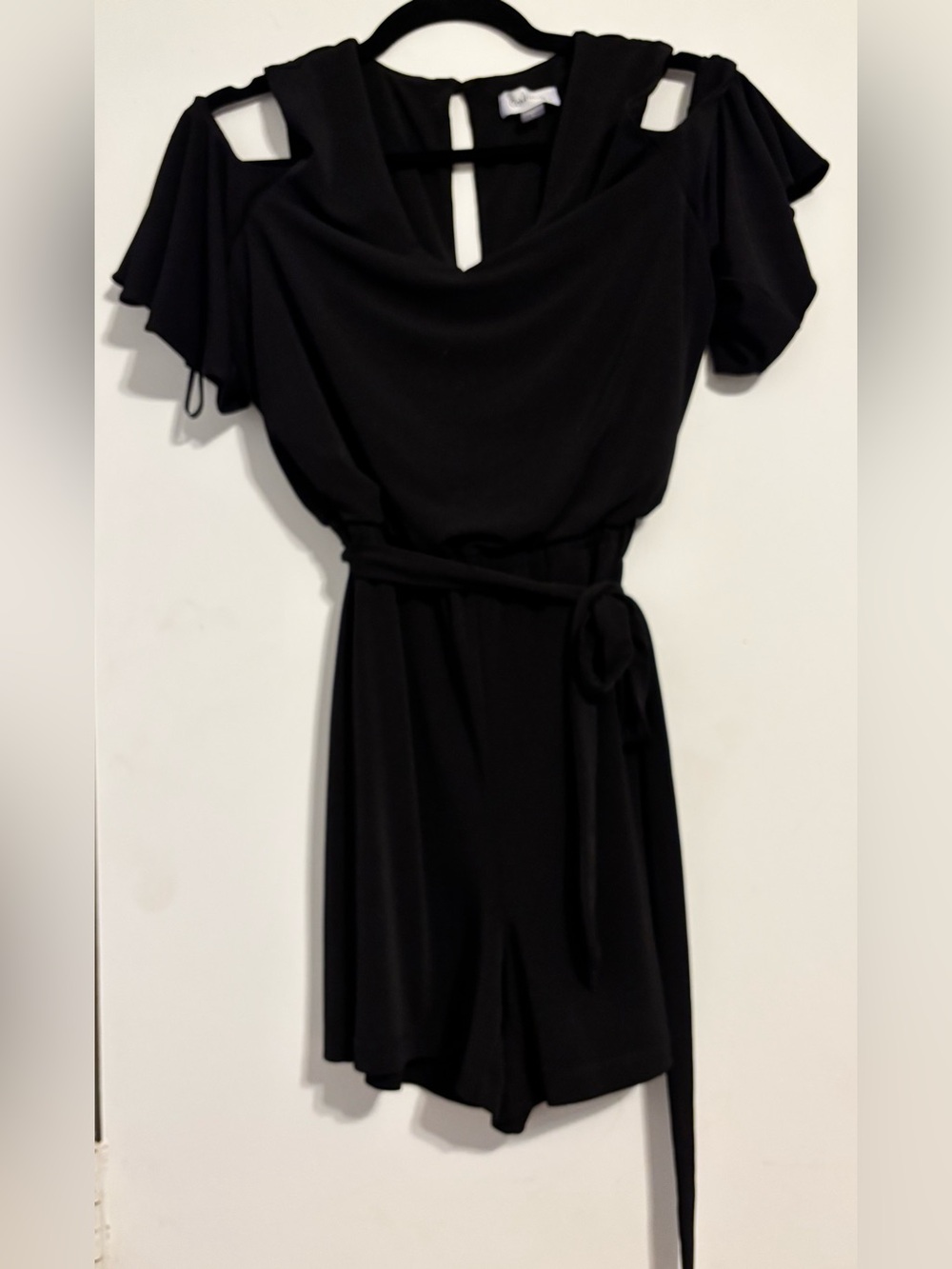 Calvin Klein Black Cold-Shoulder Belted Romper